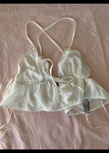 s Beden Nakışlı Beyaz Mini Bohem Bralet
