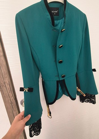 Diğer Ceket Kadın Yeşil Mini Blazer Düğmeli
