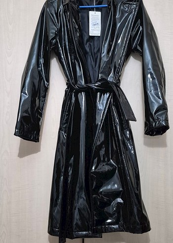 Siyah Deri Uzun Ceket Rugan - Görsel 7