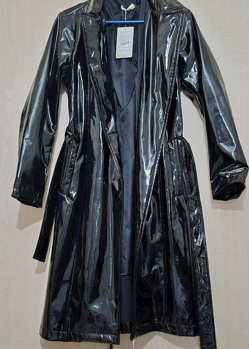 Siyah Deri Uzun Ceket Rugan - Görsel 4