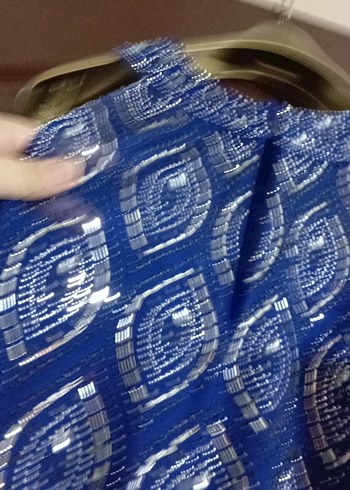 Mavi İşlemeli Uzun Kadın Abiye Elbise - Görsel 3