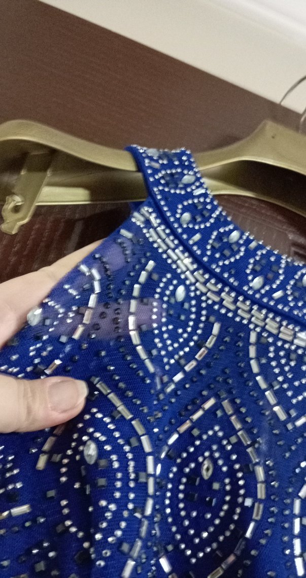 Mavi İşlemeli Uzun Kadın Abiye Elbise - Görsel 5