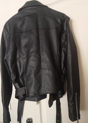 l Beden Siyah Deri Biker Ceket
