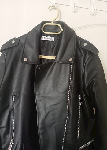 Siyah Deri Biker Ceket