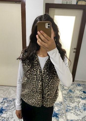 m Beden leoparlı peluş yelek