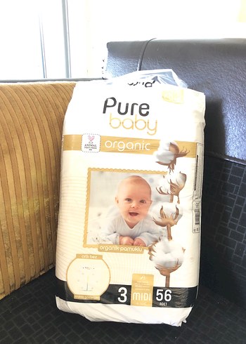 3 Beden: 4-9 kg Beden Pure Baby Organik Pamuklu Bebek Bezi Midi 56'lı