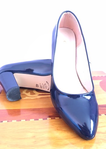 Kadın lacivert  Rugan Kalın Topuklu Stiletto - Görsel 3