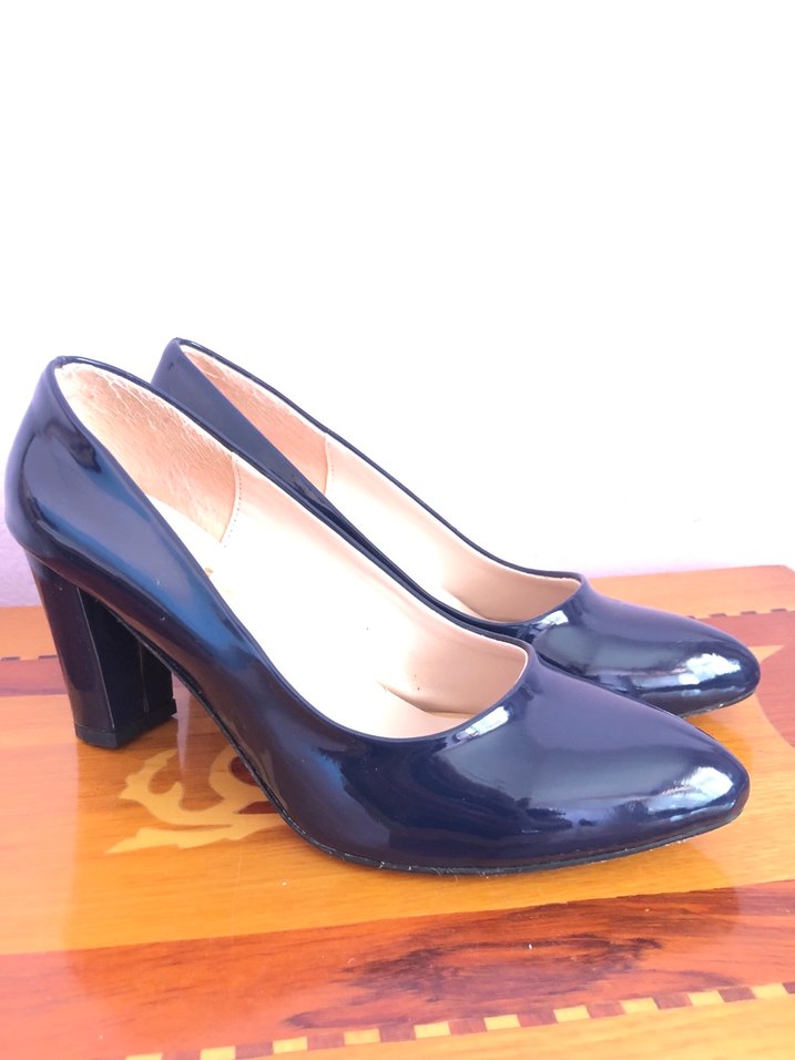 Kadın lacivert  Rugan Kalın Topuklu Stiletto - Görsel 5