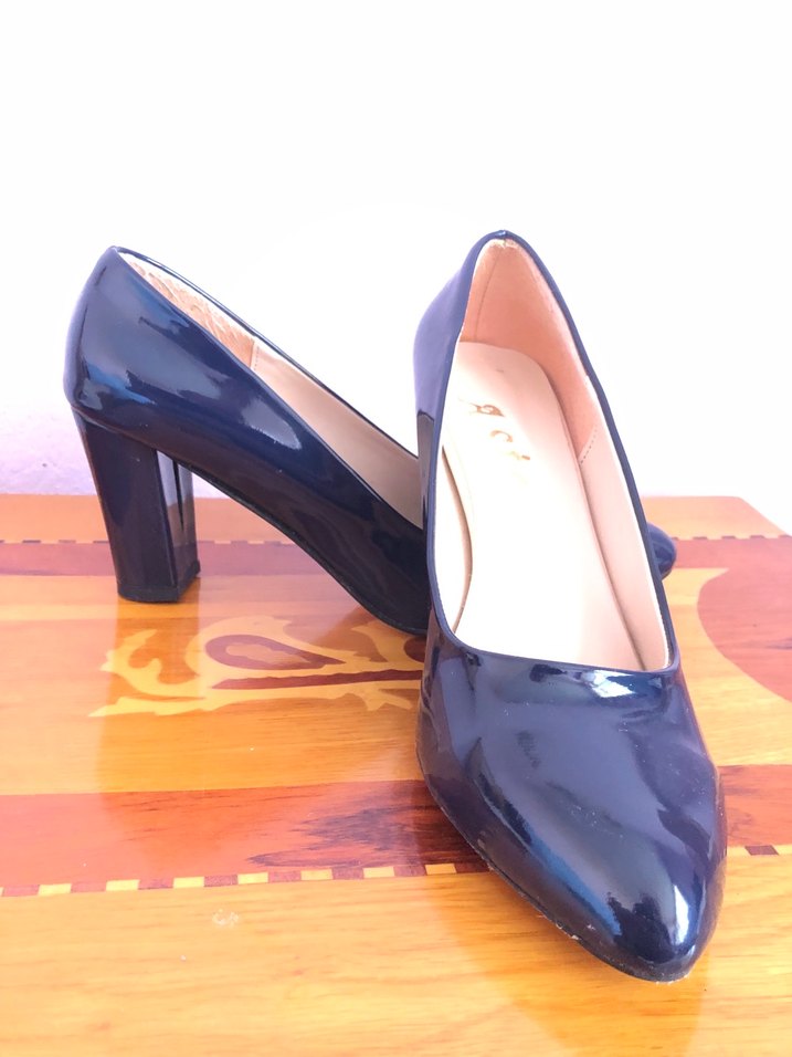 Kadın lacivert  Rugan Kalın Topuklu Stiletto - Görsel 2