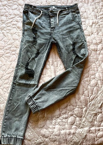 Gri Loose Fit Erkek Denim Pantolon