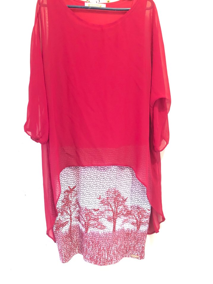 Kırmızı Baskılı Midi Kolsuz Elbise - Görsel 3