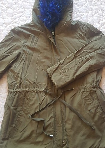 Kürklü Haki  Kadın Trençkot - Görsel 3