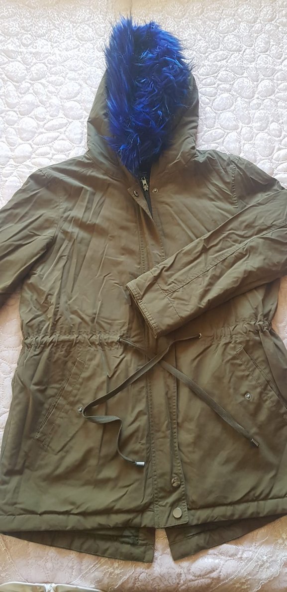 Kürklü Haki  Kadın Trençkot - Görsel 3