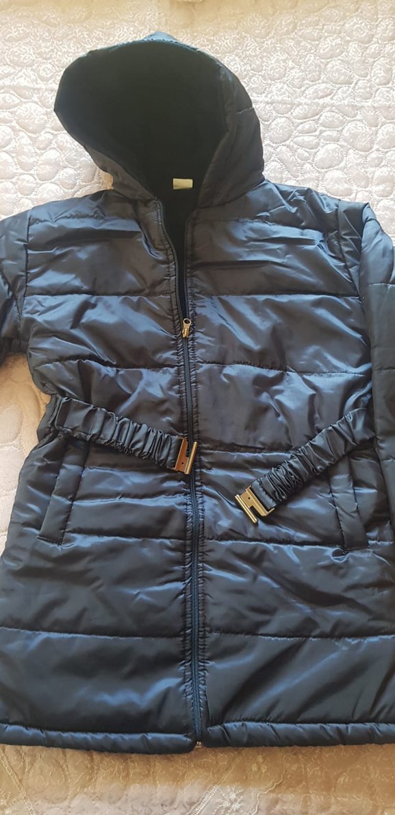 Kemerli Siyah Kadın Kışlık Mont - Görsel 3