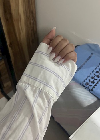 Beyaz Keten Uzun Drapeli Kadın Gömlek lcw - Görsel 6