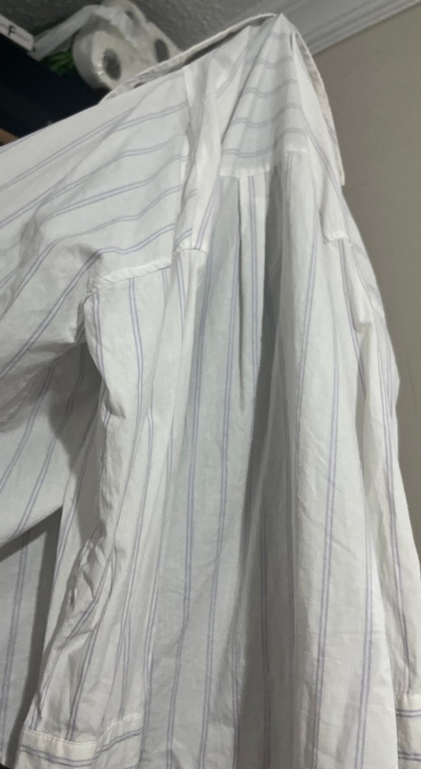 Beyaz Keten Uzun Drapeli Kadın Gömlek lcw - Görsel 2