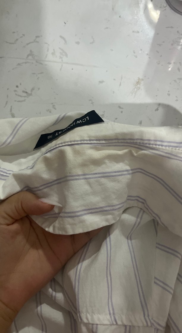 Beyaz Keten Uzun Drapeli Kadın Gömlek lcw - Görsel 3