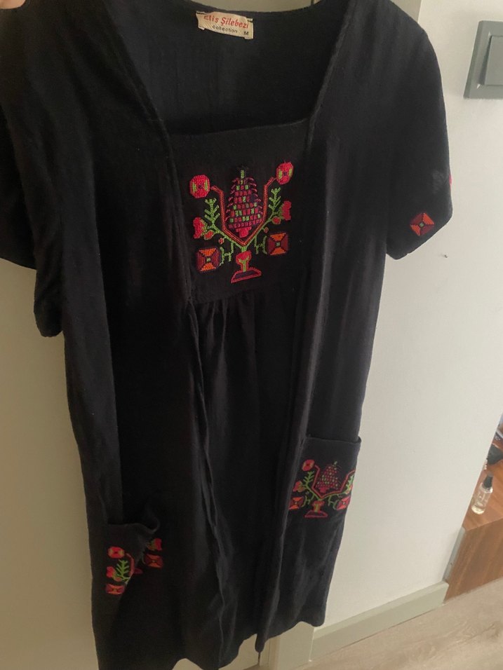 Nakışlı Siyah Bohem Hamile Bluzu - Görsel 2