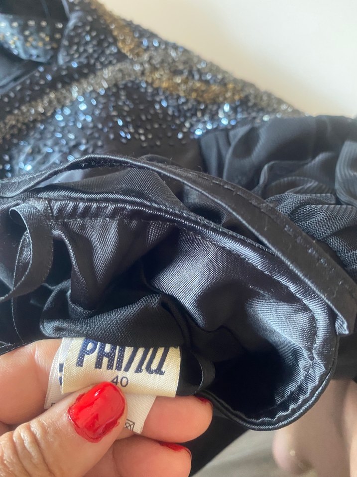 İnce Askılı Siyah Payetli Midi Abiye Elbise - Görsel 3