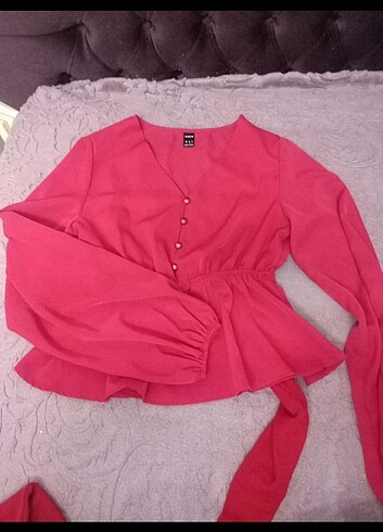 Sheinside Balon kol şifon bluz crop 