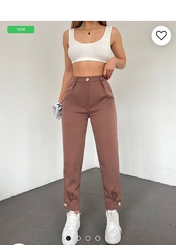 Diğer Kahverengi paçaları düğmeli kumaş Pantalon