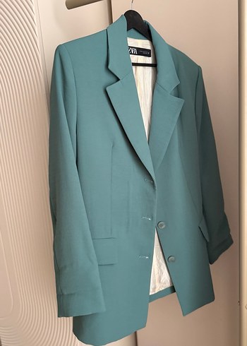 Zara Düğmeli Turkuaz Kadın Blazer Ceket