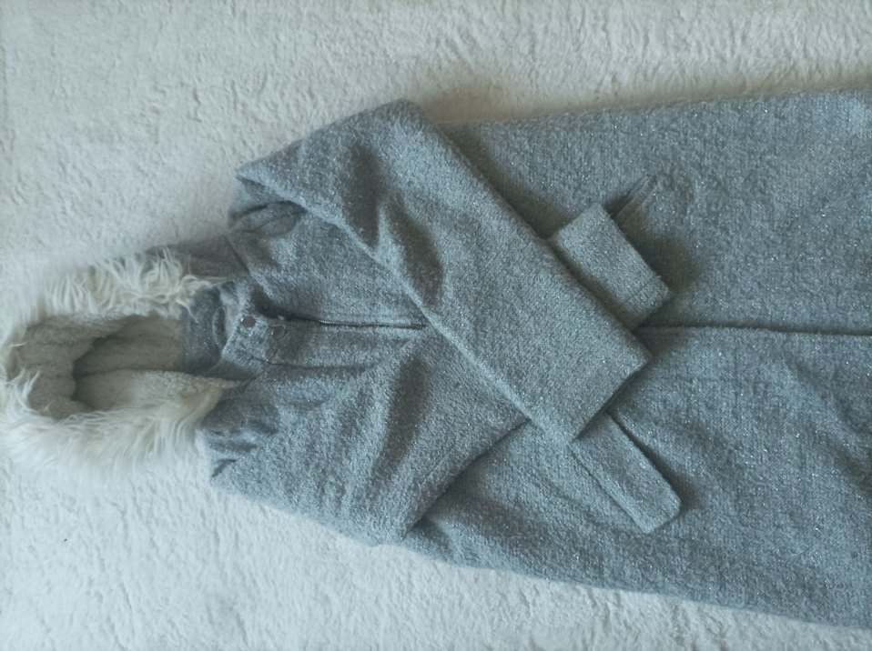 Gri Kürklü Kız Çocuk Kaban - Görsel 2