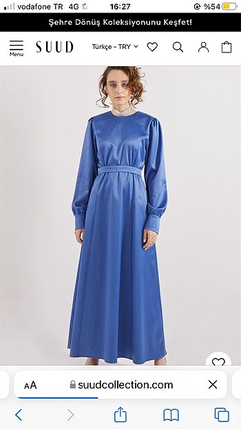 Suud Collection Suud mavi saten elbise