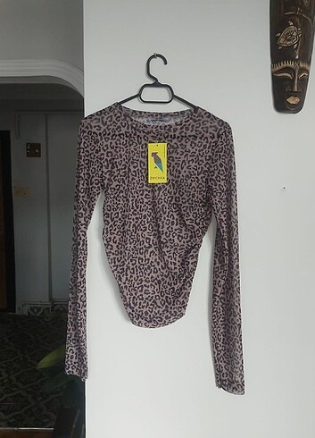 Transparan leopar desenli crop