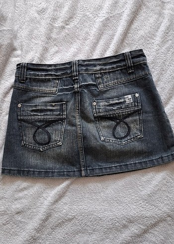 Gri Kemerli Mini Vintage Kot Etek