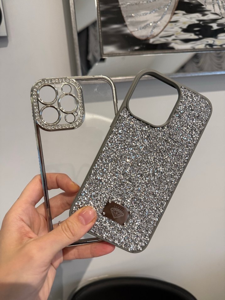14 pro Max Gri Payetli Telefon Kılıfı - Görsel 2