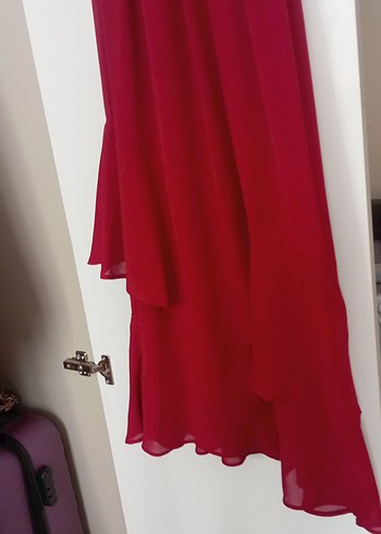 nar Kırmızı Uzun Kollu Pilili Kadın Elbise - Görsel 4