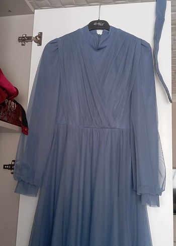 Uzun Kollu tül tesettür abiye - Görsel 7