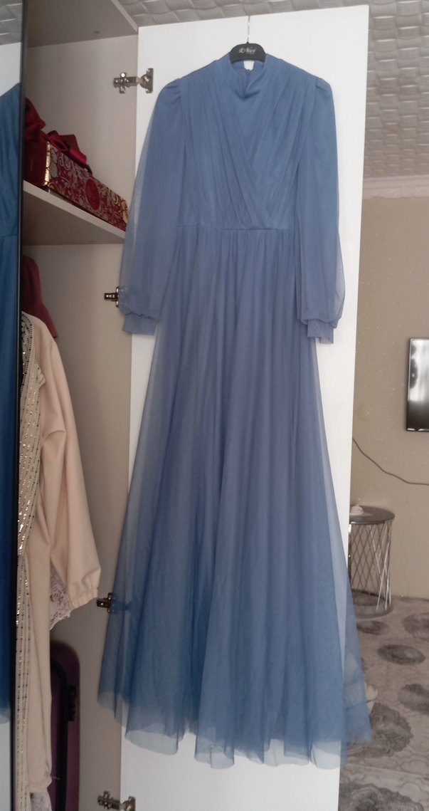 Uzun Kollu tül tesettür abiye - Görsel 2