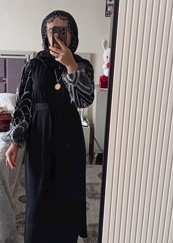 Uzun Kollu Siyah Nakışlı Gotik elbise - Görsel 7