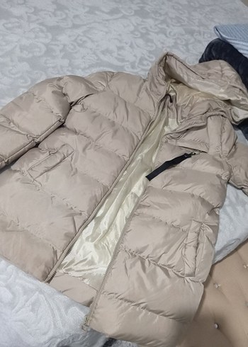 Krem Kapüşonlu çocuk 14,15 yaş şişme mont - Görsel 5