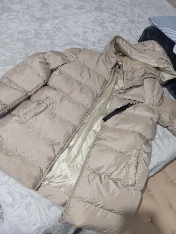 Krem Kapüşonlu çocuk 14,15 yaş şişme mont - Görsel 5