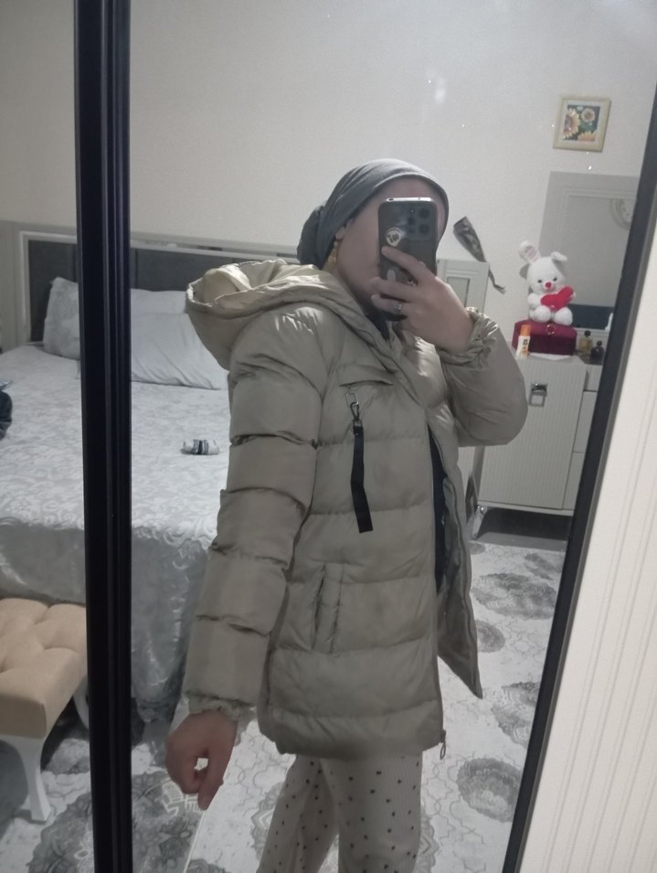 Krem Kapüşonlu çocuk 14,15 yaş şişme mont - Görsel 2