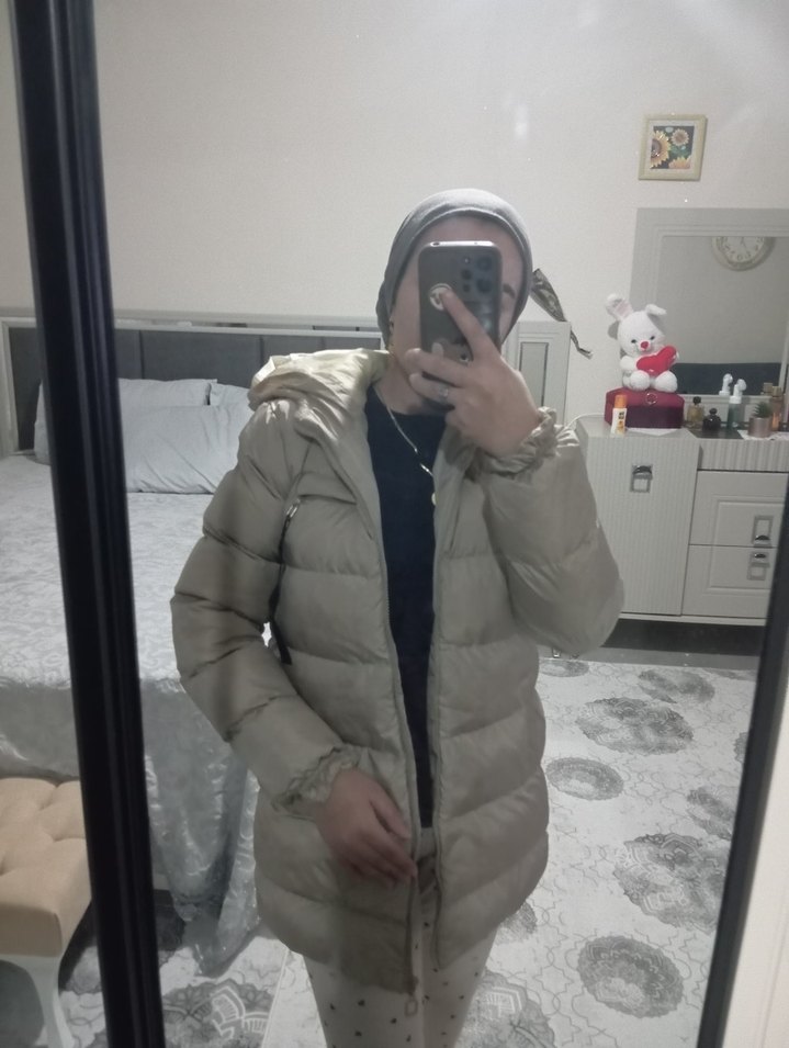 Krem Kapüşonlu çocuk 14,15 yaş şişme mont - Görsel 4