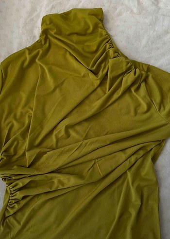 Kadın yağ yeşili drapeli stady bluz - Görsel 2