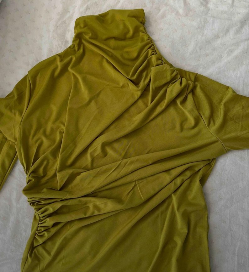 Kadın yağ yeşili drapeli stady bluz - Görsel 2