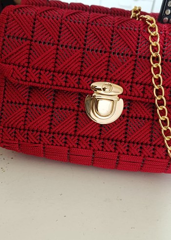 Zincir Detaylı Kırmızı Kadın Çanta - Görsel 3
