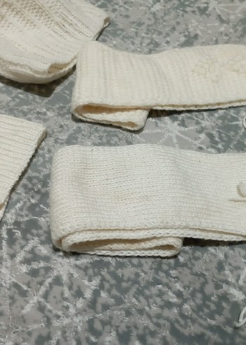 Çocuk Beyaz Örgü Bere ve Atkı Seti - Görsel 8