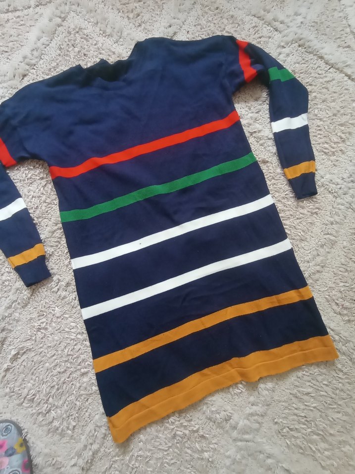 Çizgili Uzun Kollu Renkli Triko Kadın Kazak - Görsel 2