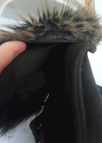 Kürk Yaka Siyah Kaban kaşe - Görsel 7