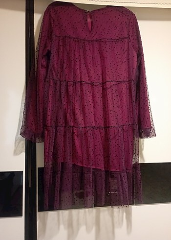 Mor Puantiyeli Uzun Kollu Kat Kat Elbise yada tunik - Görsel 5