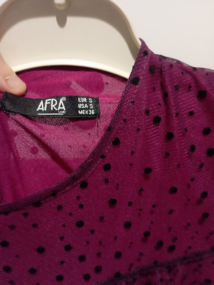 Mor Puantiyeli Uzun Kollu Kat Kat Elbise yada tunik - Görsel 4