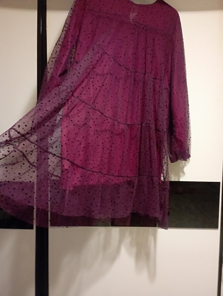 Mor Puantiyeli Uzun Kollu Kat Kat Elbise yada tunik - Görsel 2