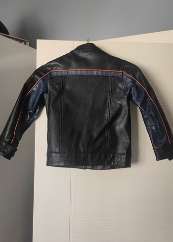 6 Yaş Beden siyah Renk Erkek Çocuk Siyah Deri Biker Ceket