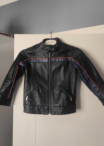 Erkek Çocuk Siyah Deri Biker Ceket